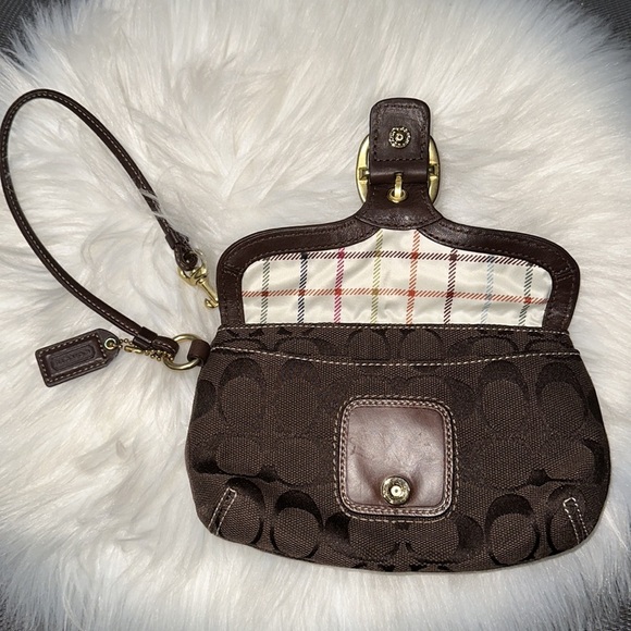Coach Signature Wristlet Chocolate Brown EUC - Picture 8 of 12